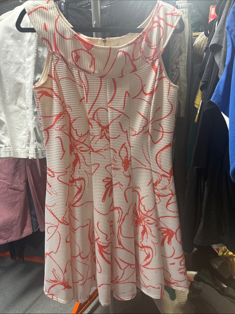 Gabby Skye Cream Dress with Coral-Red Floral Print